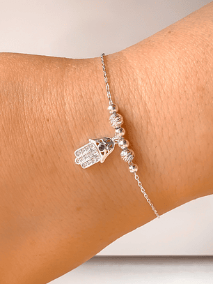 Pulsera Amuleto Mano de Fátima Zafiro y Circones con esferas