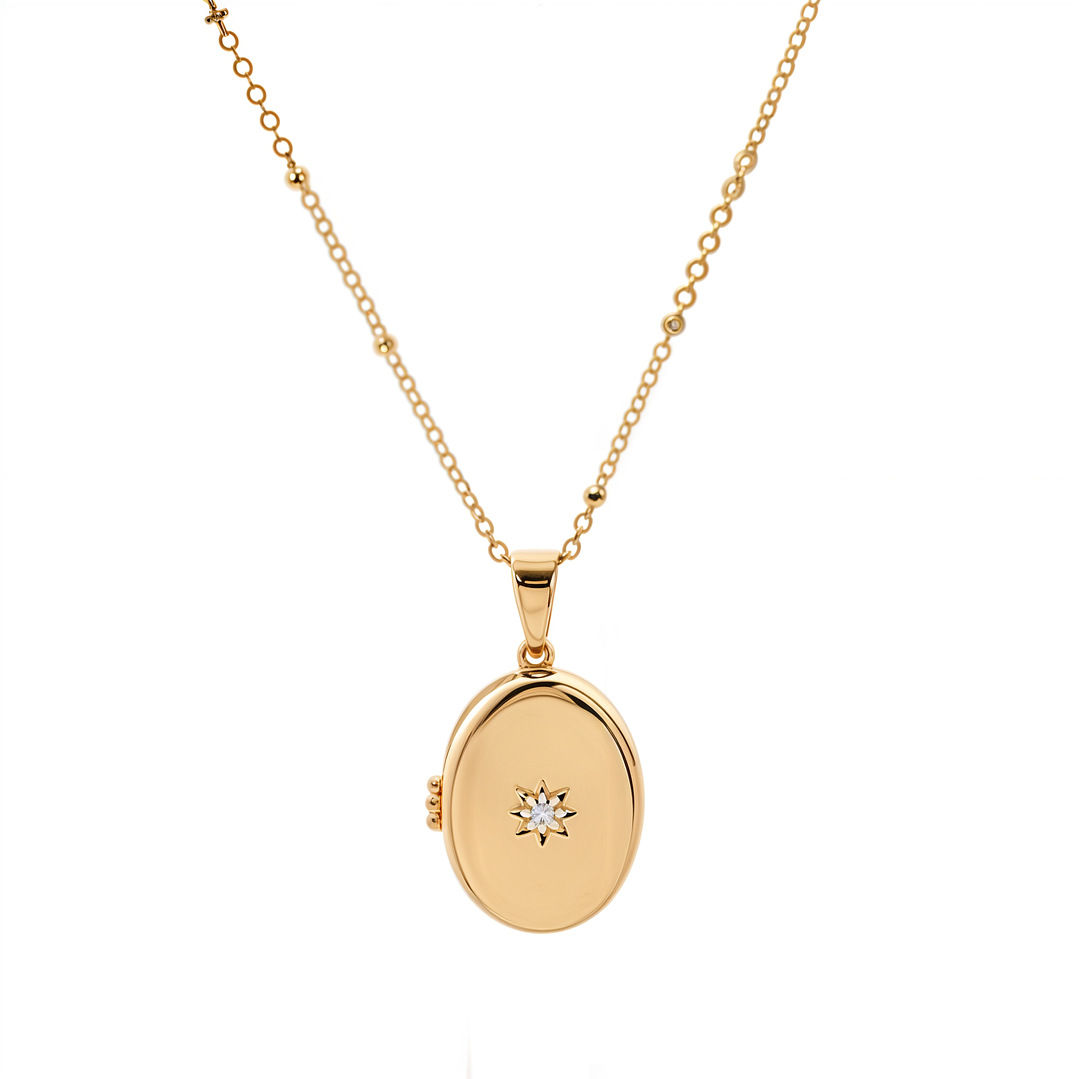 Relicario Ovalo Mini Estrella Circón  1