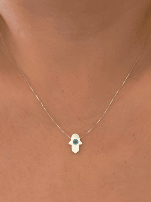 Collar Mano de Fátima y Ojo Turco Nácar 
