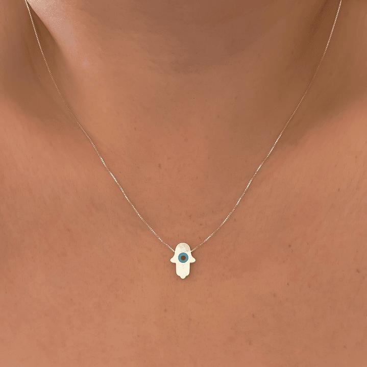 Collar Mano de Fátima y Ojo Turco Nácar  1