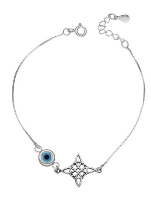 Pulsera Amuleto Nudo de Bruja y Ojo Turco Nácar