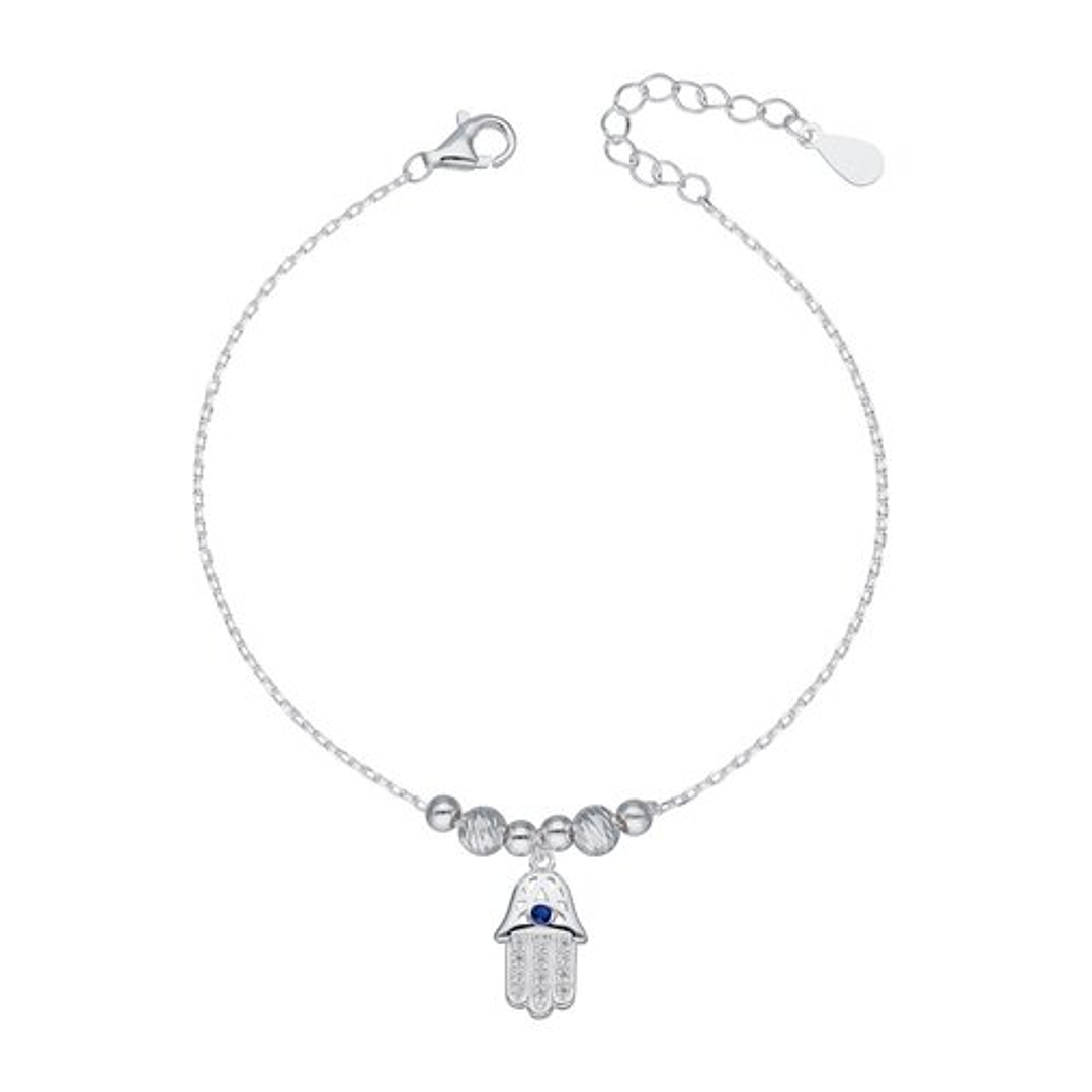 Pulsera Amuleto Mano de Fátima Zafiro y Circones con esferas 2