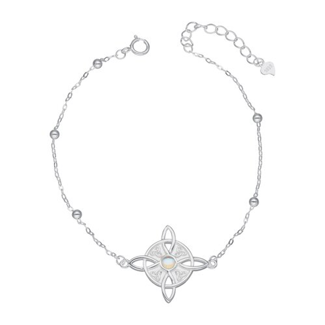 Pulsera Amuleto Nudo de Bruja con Piedra Luna y Triquetas 2