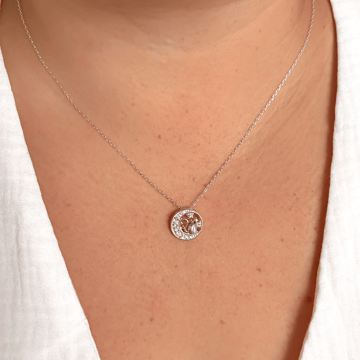 Collar Medalla Media Luna Gato y Estrellas con Circones  1