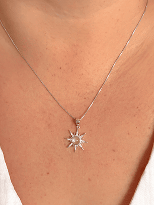 Collar Sol Destellos Piedra Luna y Microcircones 