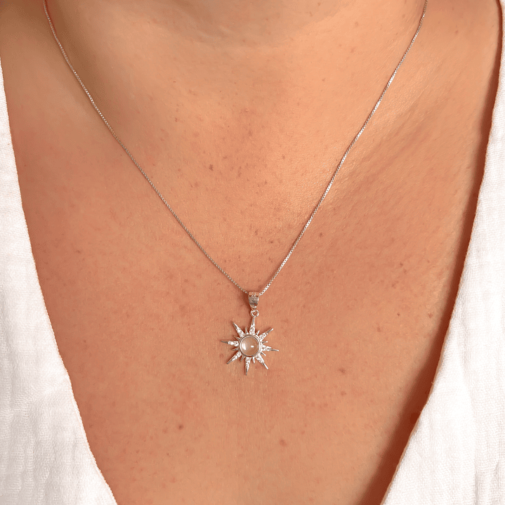 Collar Sol Destellos Piedra Luna y Microcircones  1