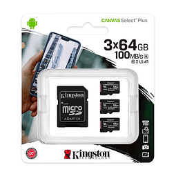 Micro SD Kingston 3 x 64GB Class 10