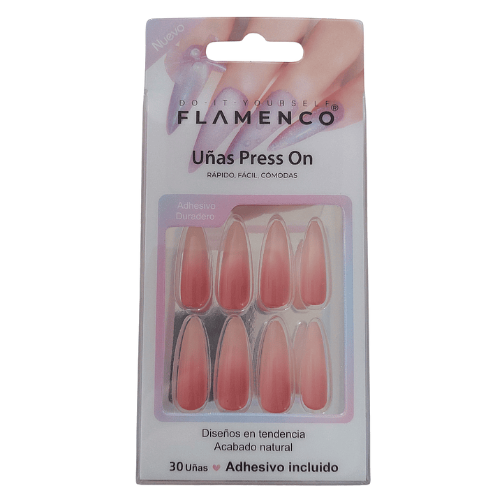 Uñas Press On Autoadhesivas Acabado Natural Rosa Difuminado 1