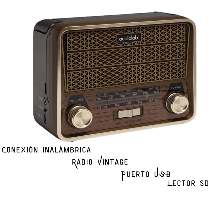 Radio Audiolab Mini-Retro Bluetooth | AM/FM/SW | USB | SD | Diseño Vintage 5