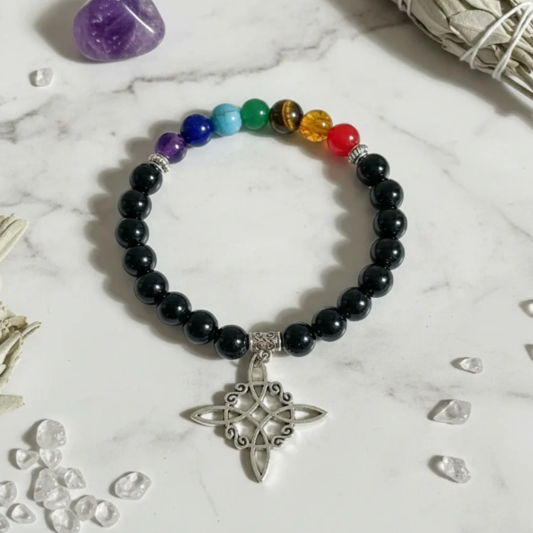Pulsera de Siete Chakras con Colgante Nudo de Brujas – Energía Positiva y Armonía Espiritual 22