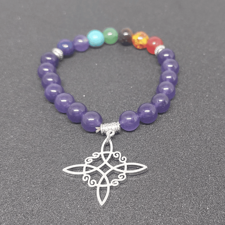Pulsera de Siete Chakras con Colgante Nudo de Brujas – Energía Positiva y Armonía Espiritual 7