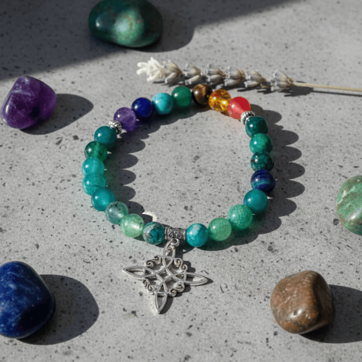 Pulsera de Siete Chakras con Colgante Nudo de Brujas – Energía Positiva y Armonía Espiritual 1