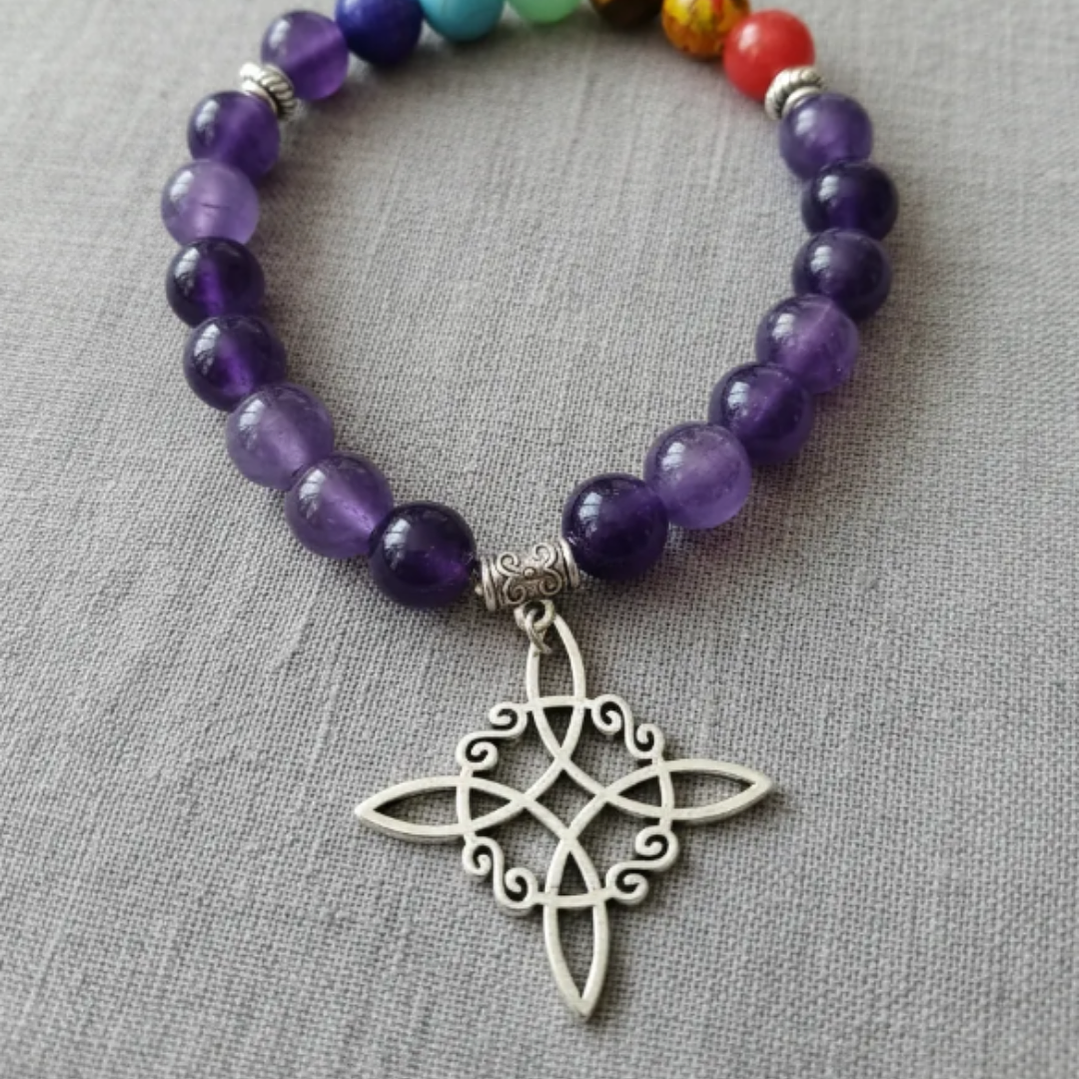 Pulsera de Siete Chakras con Colgante Nudo de Brujas – Energía Positiva y Armonía Espiritual 8