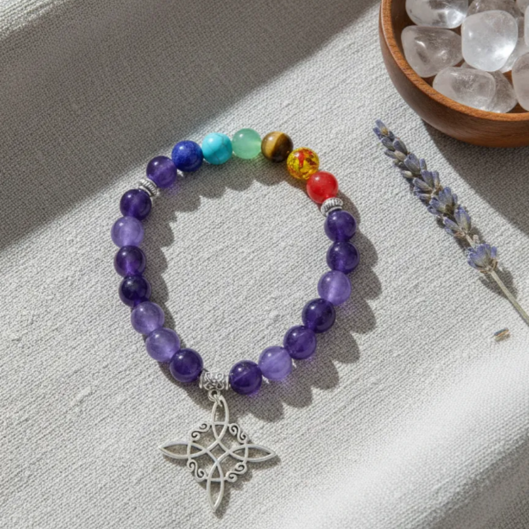 Pulsera de Siete Chakras con Colgante Nudo de Brujas – Energía Positiva y Armonía Espiritual 10