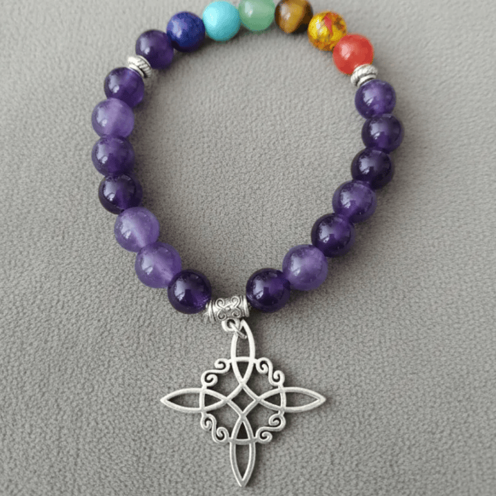 Pulsera de Siete Chakras con Colgante Nudo de Brujas – Energía Positiva y Armonía Espiritual 9