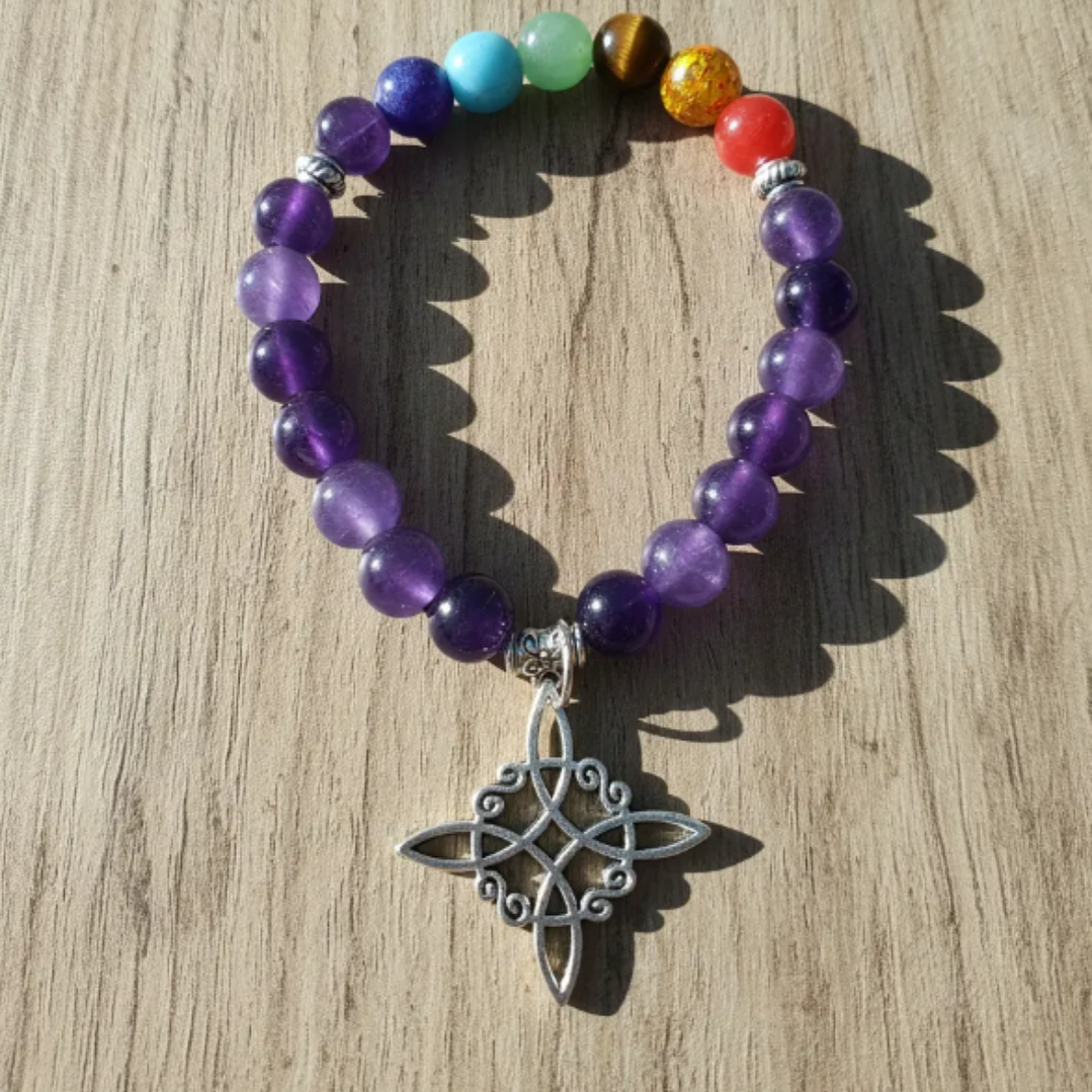 Pulsera de Siete Chakras con Colgante Nudo de Brujas – Energía Positiva y Armonía Espiritual 11