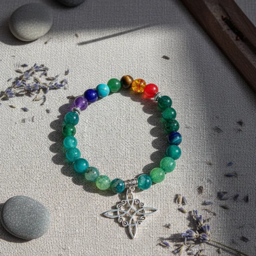 Pulsera de Siete Chakras con Colgante Nudo de Brujas – Energía Positiva y Armonía Espiritual 3