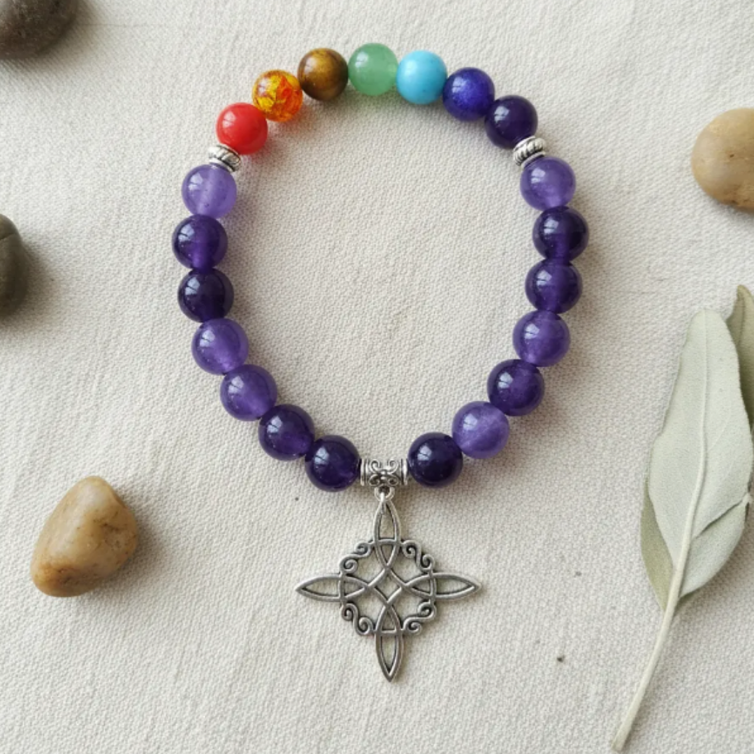 Pulsera de Siete Chakras con Colgante Nudo de Brujas – Energía Positiva y Armonía Espiritual 13
