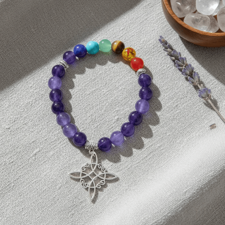 Pulsera de Siete Chakras con Colgante Nudo de Brujas – Energía Positiva y Armonía Espiritual 14