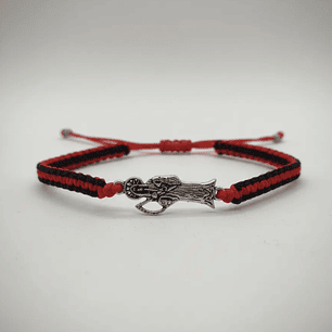 🧿 Pulsera de Hilo Rojo y Negro con Dije de la Santa Muerte 🖤💀