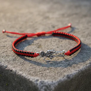 🧿 Pulsera de Hilo Rojo y Negro con Dije de la Santa Muerte 🖤💀