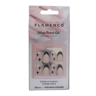 Uñas Press On Autoadhesivas Acabado Natural Francesa Estrellas