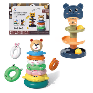 Torre Montessori 2 en 1 con Pista Giratoria – Juguete Educativo Sensorial con Osito