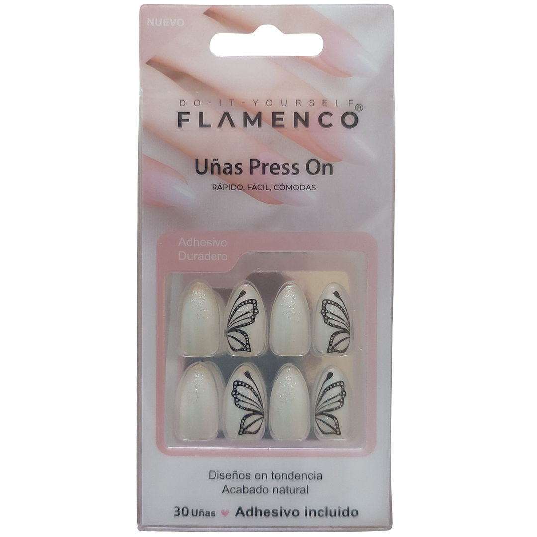 Uñas Press On Autoadhesivas Acabado Natural Mariposas 1