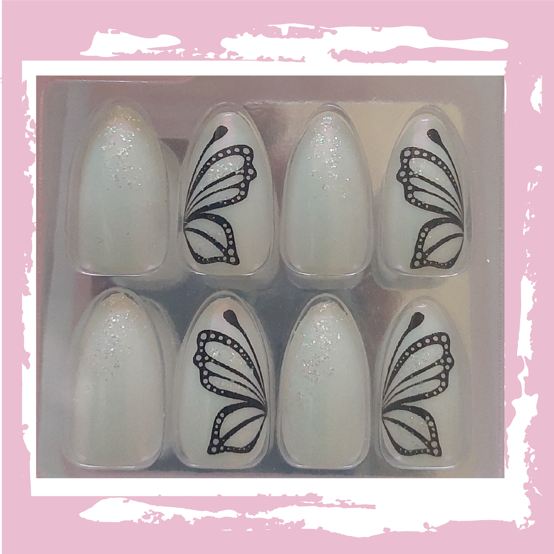 Uñas Press On Autoadhesivas Acabado Natural Mariposas 2