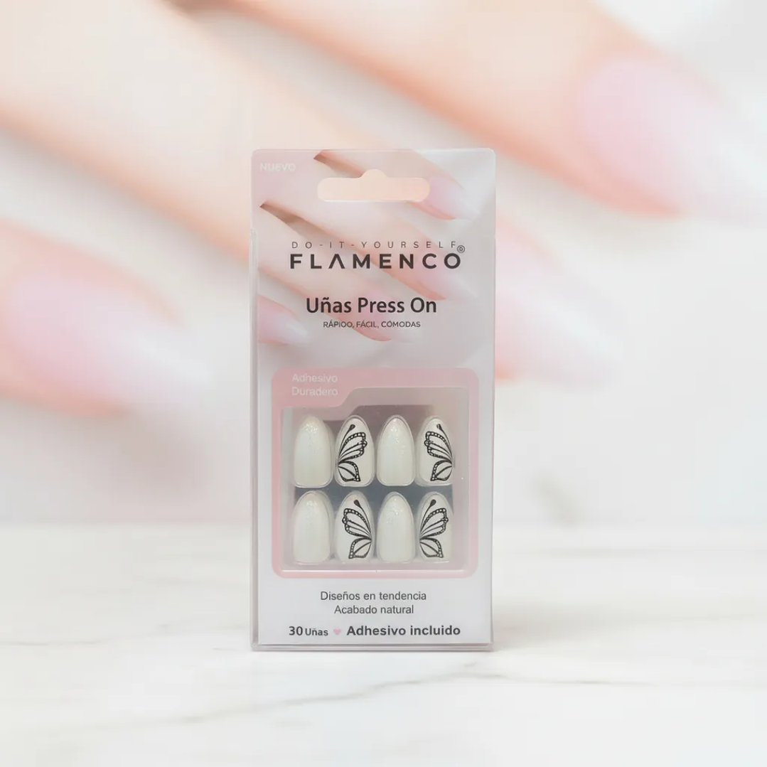 Uñas Press On Autoadhesivas Acabado Natural Mariposas 7