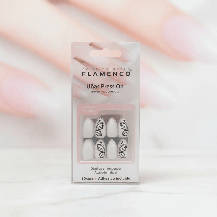 Uñas Press On Autoadhesivas Acabado Natural Mariposas 7