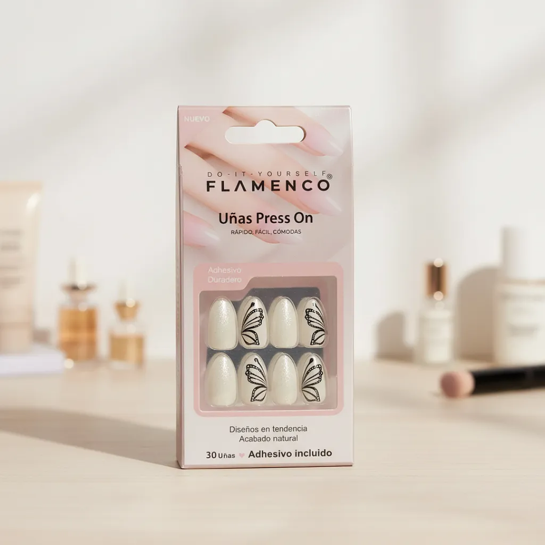 Uñas Press On Autoadhesivas Acabado Natural Mariposas 8
