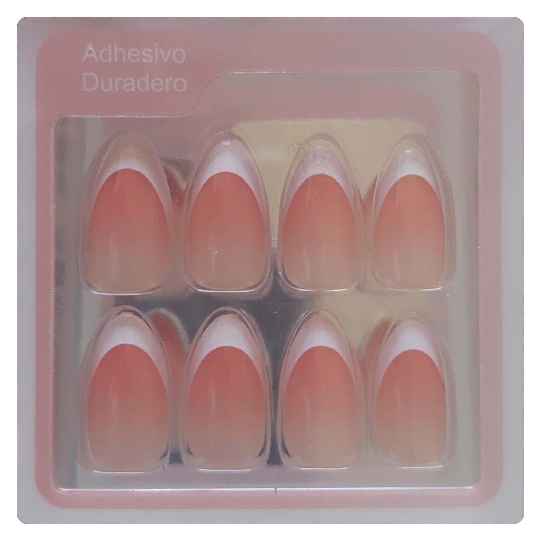 Uñas Press On Autoadhesivas Acabado Natural Francesa Blanca Rojo Difuminada 2