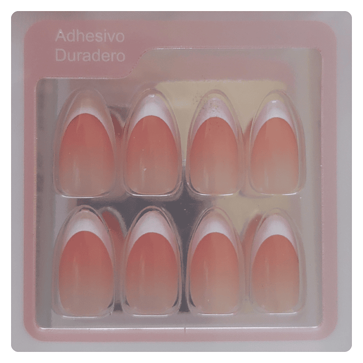 Uñas Press On Autoadhesivas Acabado Natural Francesa Blanca Rojo Difuminada 2