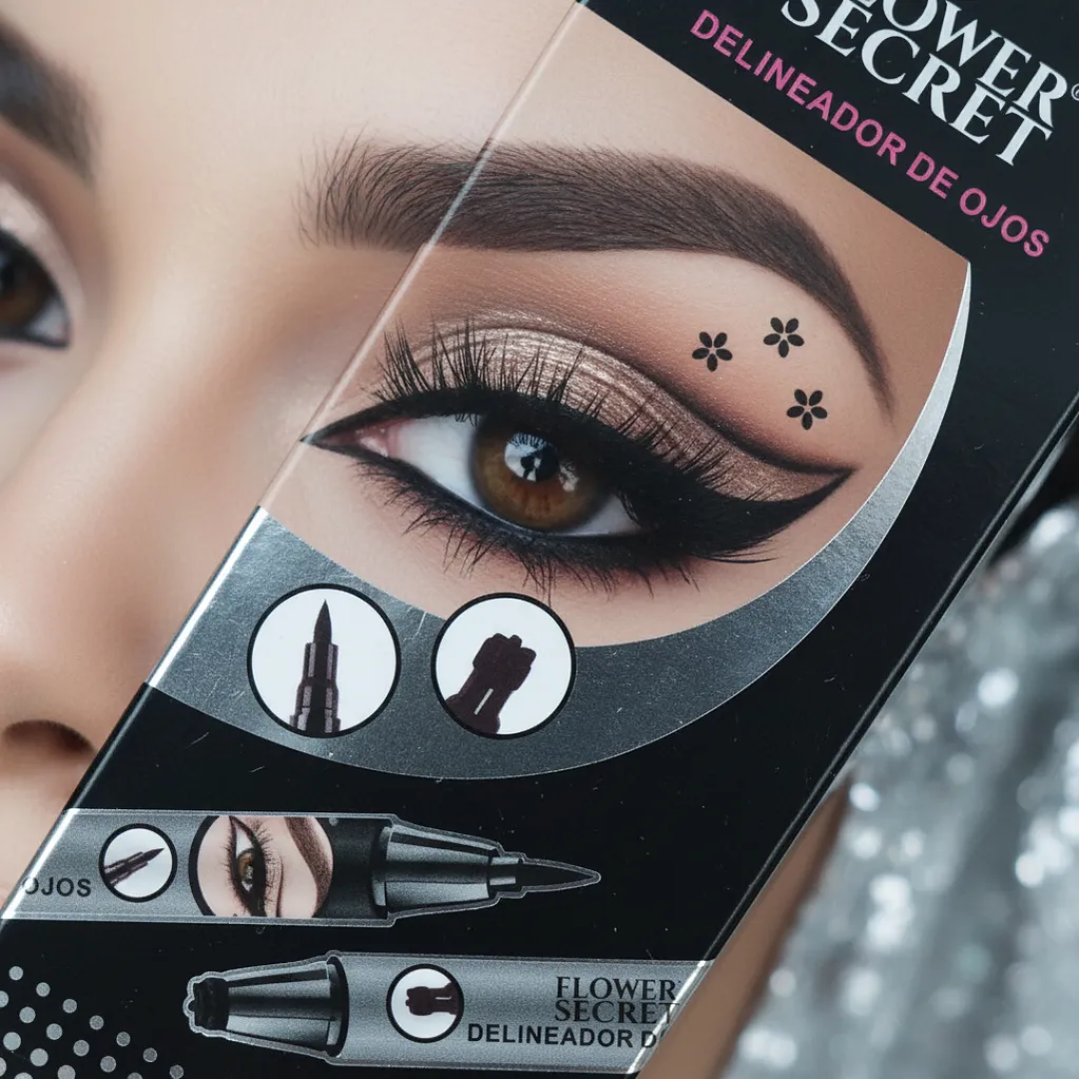 Delineador Flower Secret con Sello de Estrella, Luna, Flor | Plumón Dúo para Ojos 12