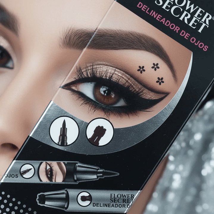 Delineador Flower Secret con Sello de Estrella, Luna, Flor | Plumón Dúo para Ojos 12
