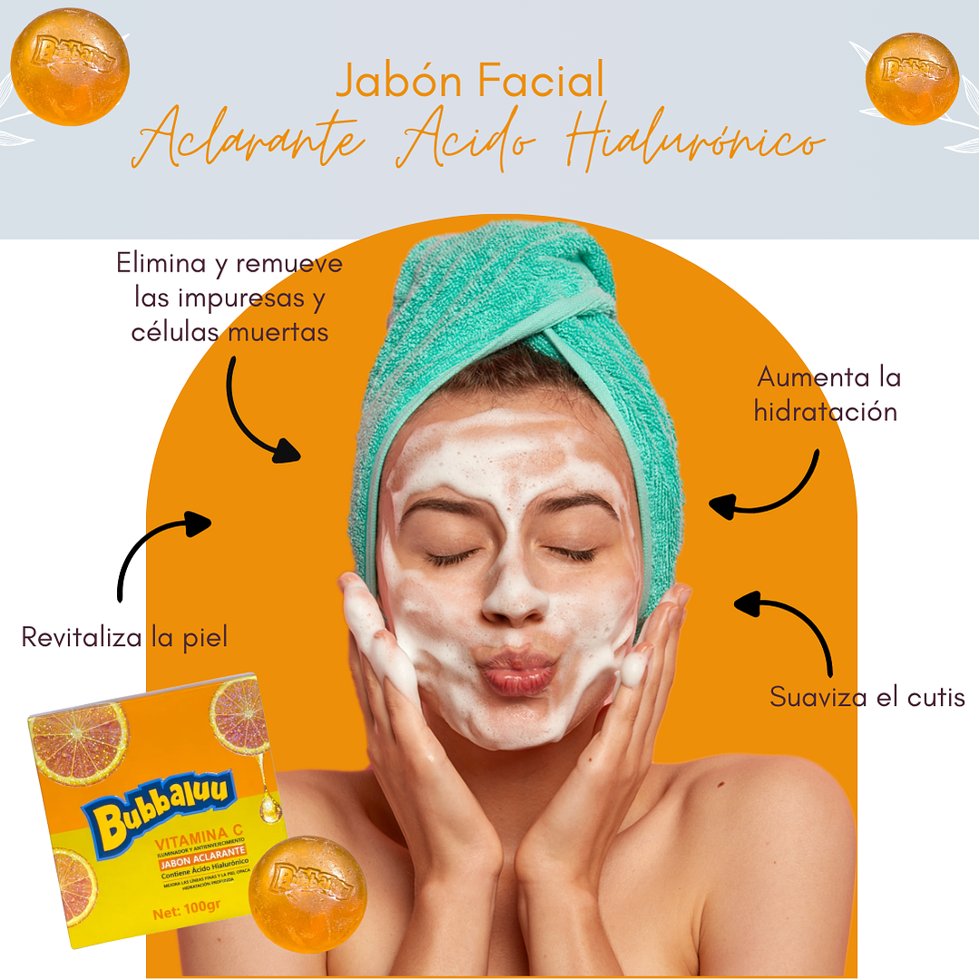 Jabón Facial Aclarante Bubbaluu Vitamina C 100 g Hidratante 5