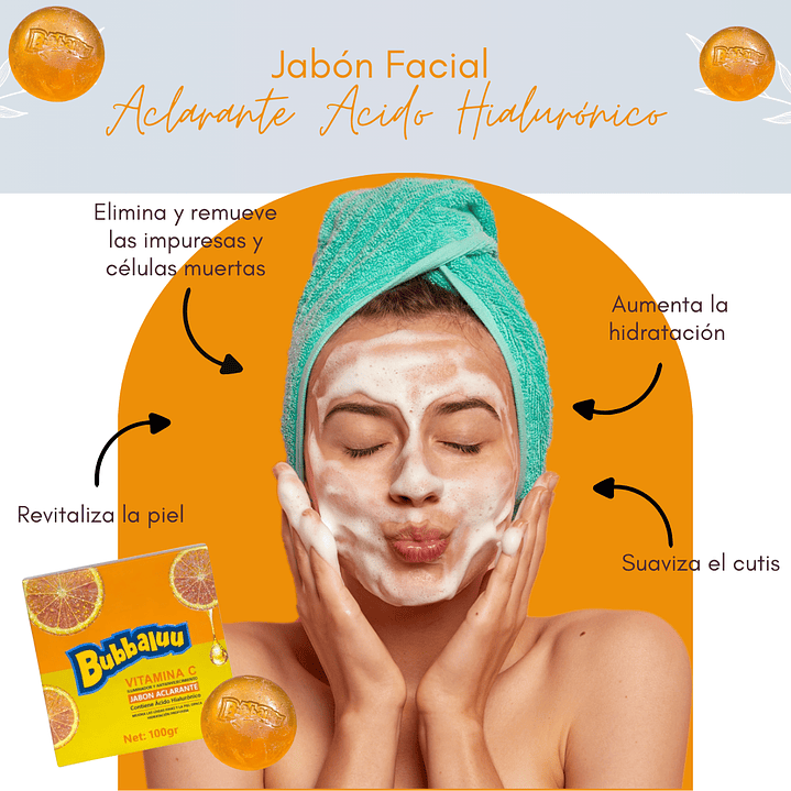 Jabón Facial Aclarante Bubbaluu Vitamina C 100 g Hidratante 5