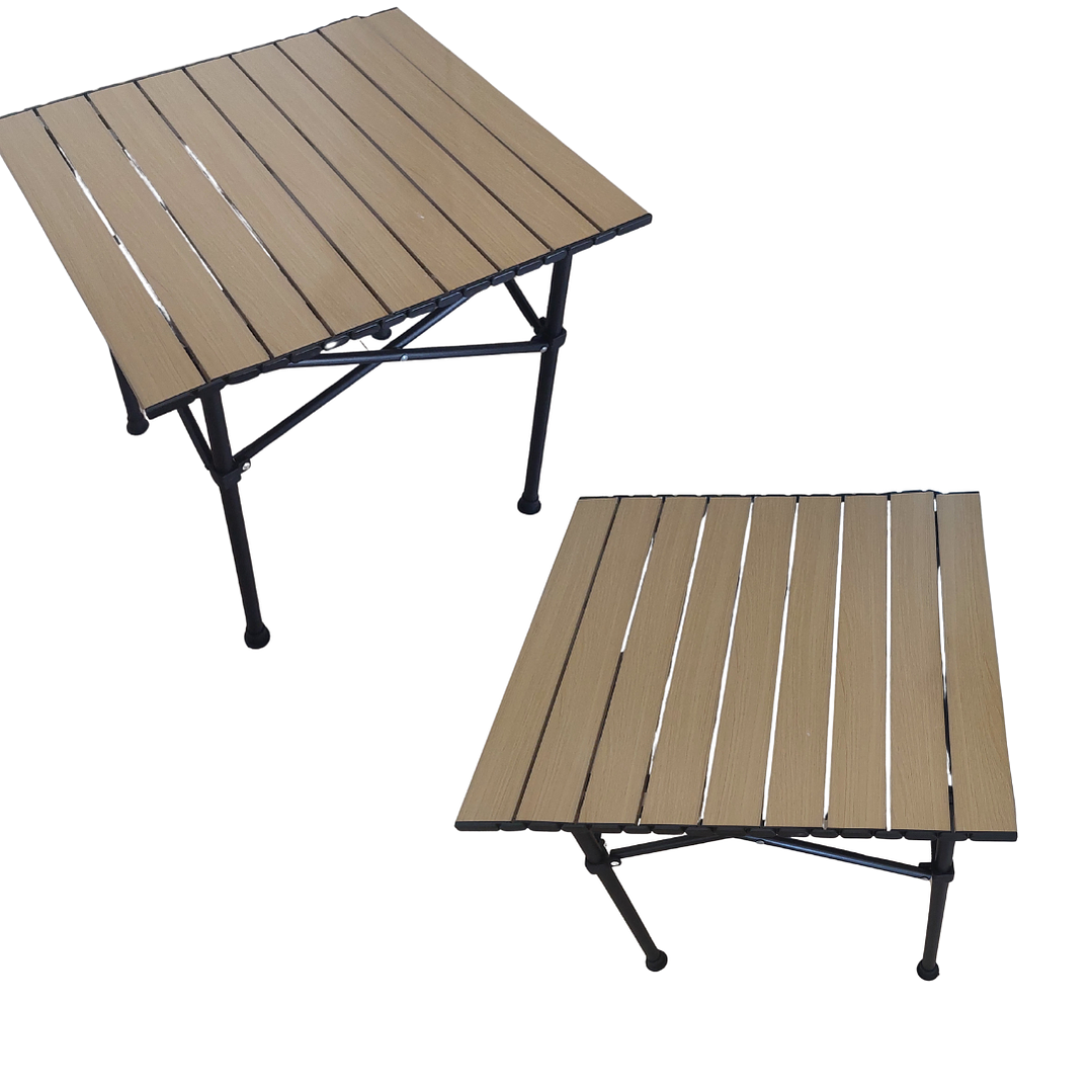 Mesa Plegable Portátil de Aluminio para Camping y Exterior con Diseño Madera 6