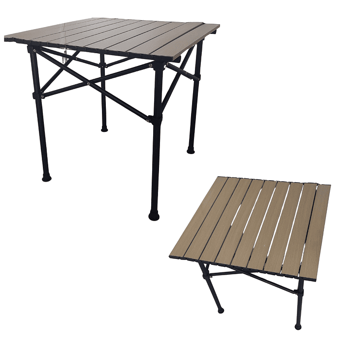 Mesa Plegable Portátil de Aluminio para Camping y Exterior con Diseño Madera 8