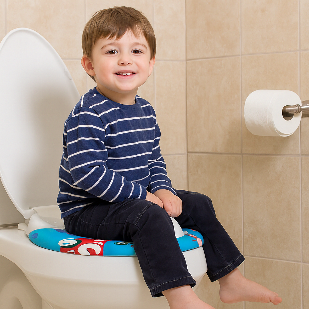 Adaptador Para Wc Infantil Suave Y Acolchado Azul Autitos 5