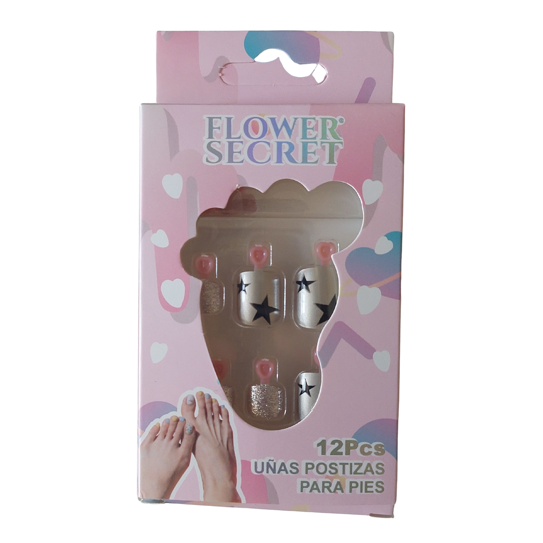 💅 Set de 12 Uñas Postizas Press On Flower Secret para Pies – Diseños Variados 💅 15