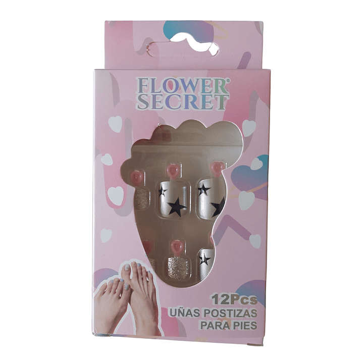 💅 Set de 12 Uñas Postizas Press On Flower Secret para Pies – Diseños Variados 💅 15