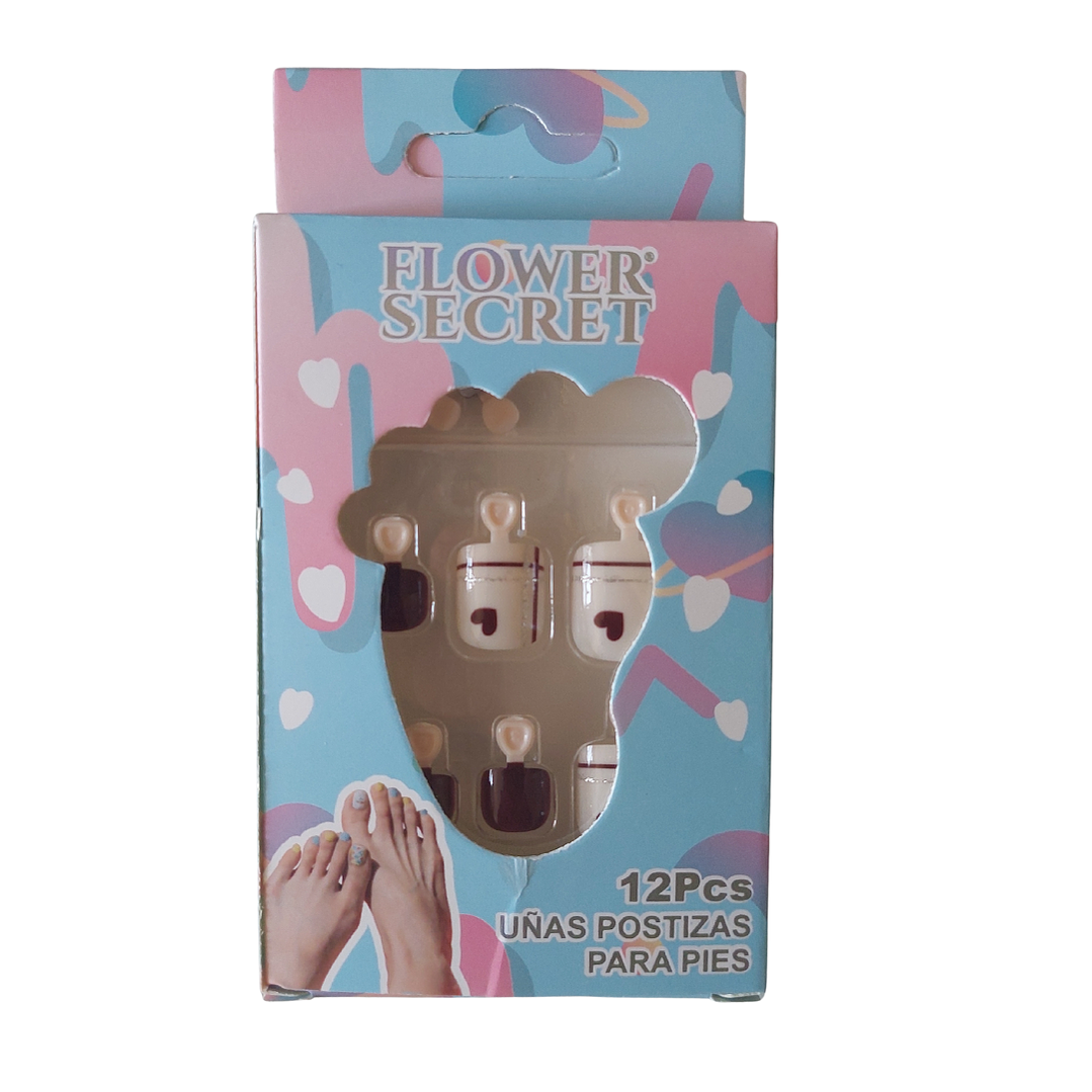 💅 Set de 12 Uñas Postizas Press On Flower Secret para Pies – Diseños Variados 💅 16
