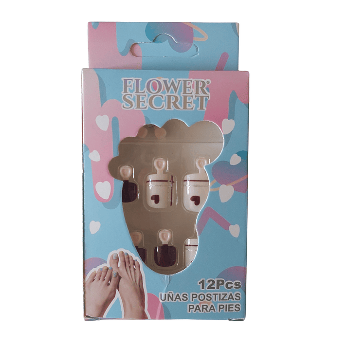 💅 Set de 12 Uñas Postizas Press On Flower Secret para Pies – Diseños Variados 💅 16