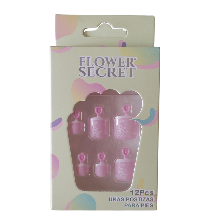 💅 Set de 12 Uñas Postizas Flower Secret para Pies – Diseños Variados 💅 1