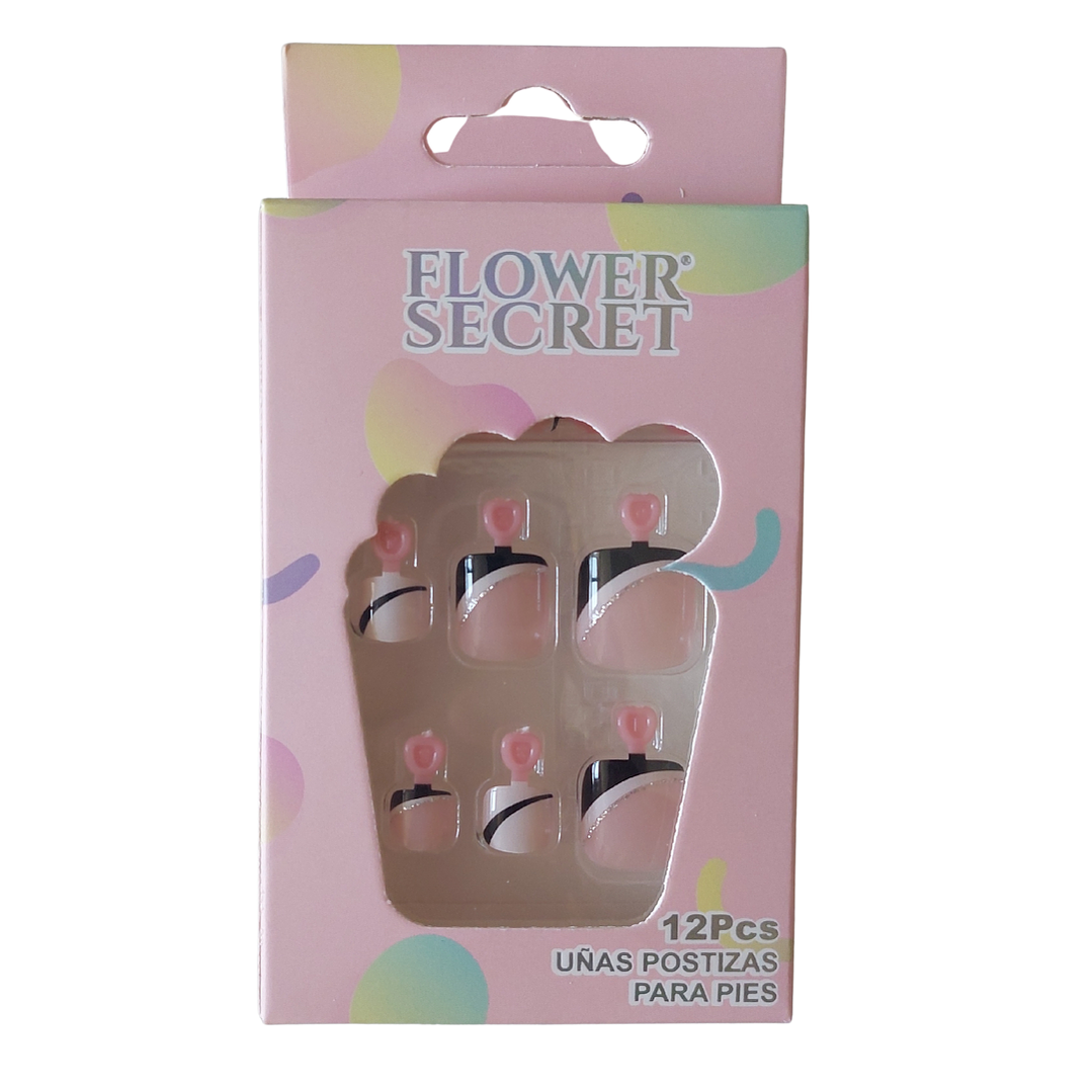 💅 Set de 12 Uñas Postizas Flower Secret para Pies – Diseños Variados 💅 3