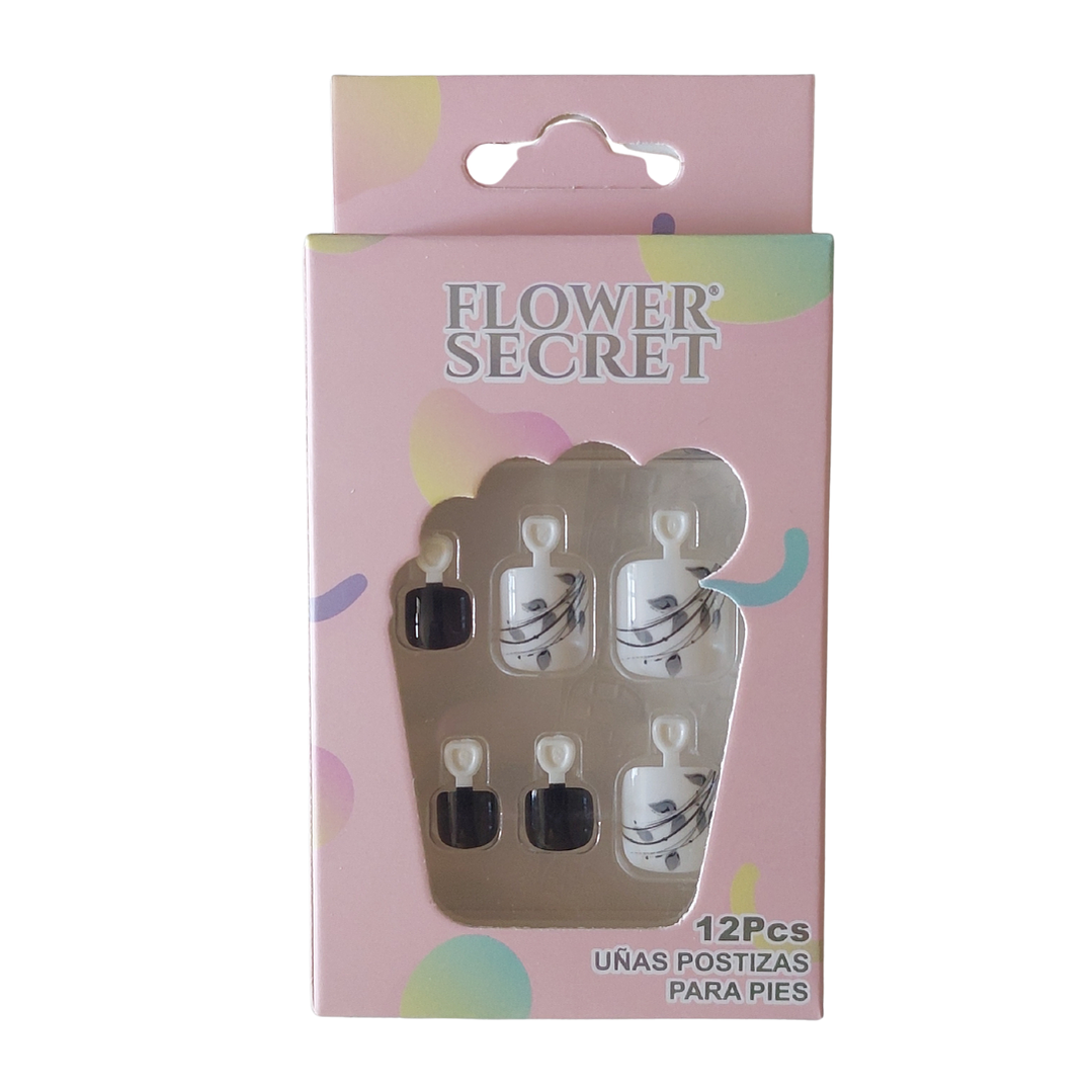 💅 Set de 12 Uñas Postizas Flower Secret para Pies – Diseños Variados 💅 6