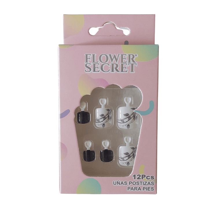 💅 Set de 12 Uñas Postizas Flower Secret para Pies – Diseños Variados 💅 6