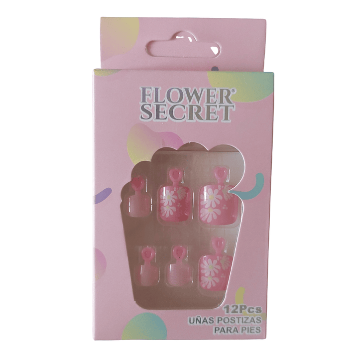 💅 Set de 12 Uñas Postizas Flower Secret para Pies – Diseños Variados 💅 7